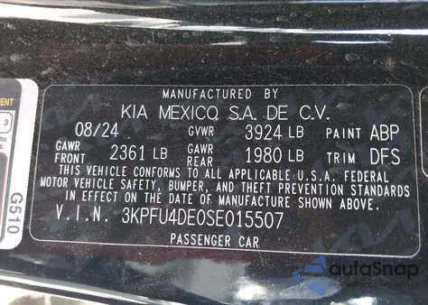 2025 Kia K4 Ex z USA, uszkodzony, nr VIN 3KPFU4DE0SE015507